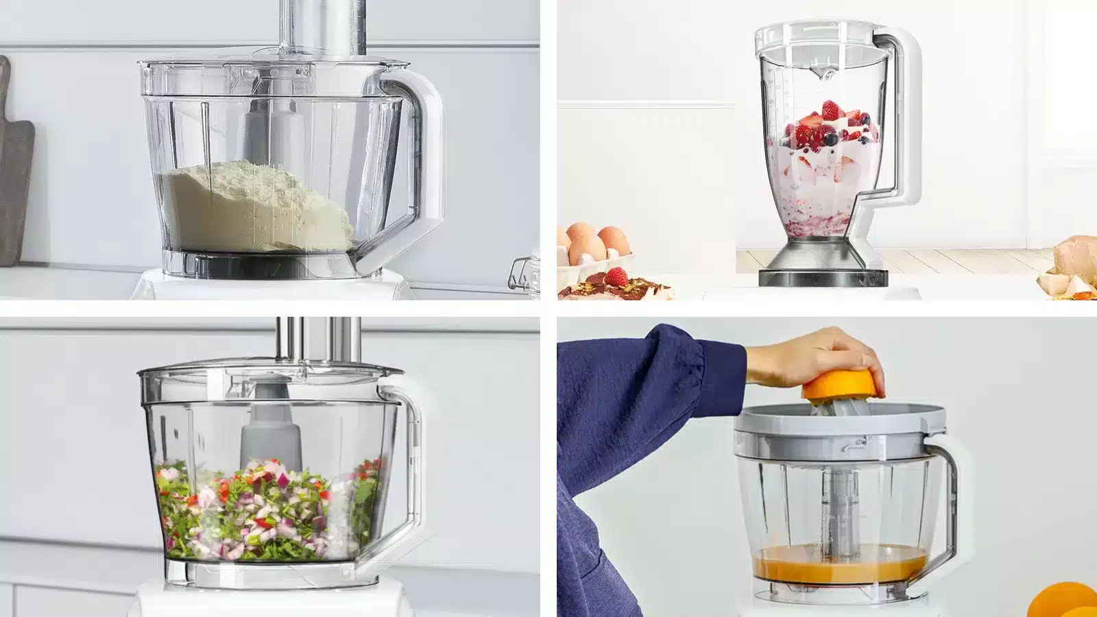 Bosch Home - The Bosch MultiTalent 8 1250W food processor comes with a  variety of accessories such as a large 3.9l mixing bowl, 1.5l blender,  citrus press, dough tool, whisk and a