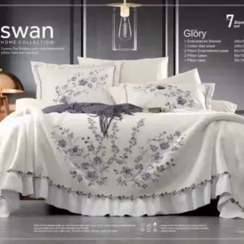 Swan Bed Sheet Set Embroidered 7 Pieces
