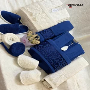Sigma Cotton Bathrobe Set 10 Pieces Blue Beige