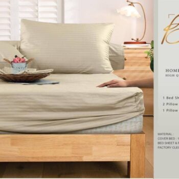 Besan Bed Cover Striped Lotus 180cm 4 Pieces Beige