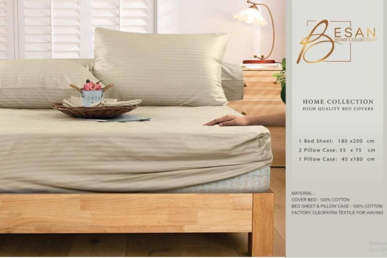 Besan Bed Cover Striped Lotus 180cm 4 Pieces Beige