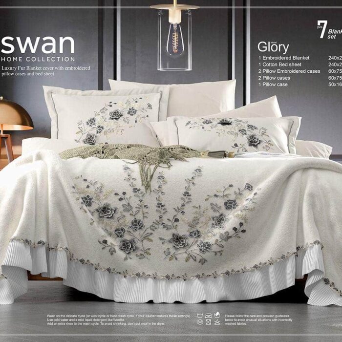 Swan Bed Sheet Set 7 Pieces Embroidered