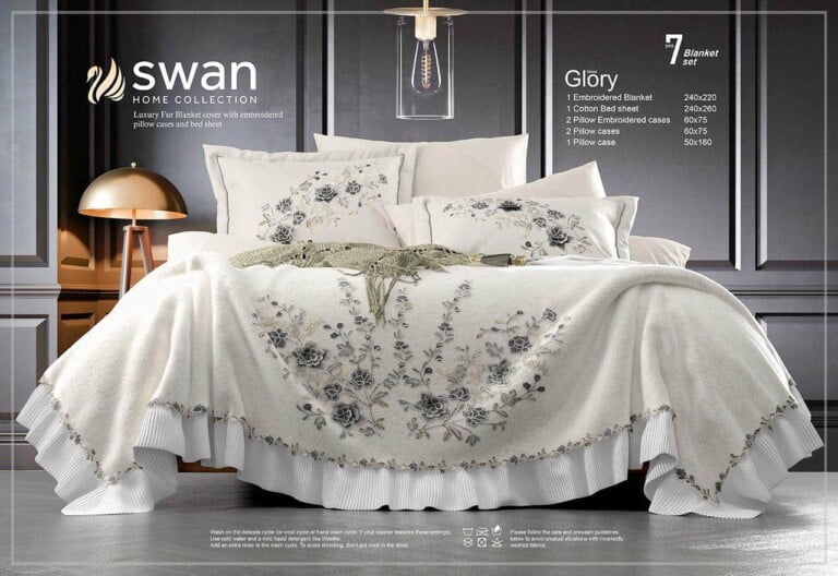 Swan Bed Sheet Set 7 Pieces Embroidered