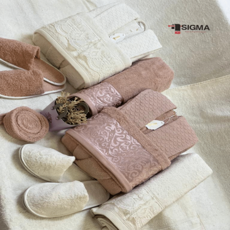 Sigma Cotton Bathrobe Set 10 Pieces Pink White