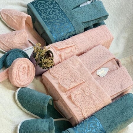 Sigma Cotton Bathrobe Set 10 Pieces Pink Green