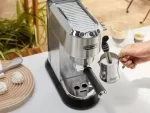 DeLonghi Espresso Machine with Stainless Steel Finish and Steam Wand