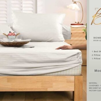 Besan Bed Cover Striped 180cm 4 Pieces White ,Lotus