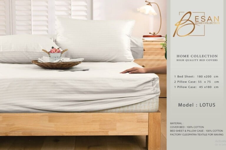 Besan Bed Cover Striped 180cm 4 Pieces White ,Lotus