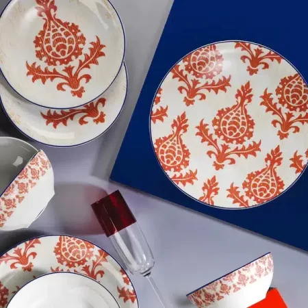 Kütahya Porcelain Zeugma 24 Pieces Dinner Set Red