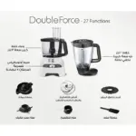 Moulinex Double Force Food Processor with 8 attachments for 27 functions ,1000 watt ,3L Bowl ,2L Blender ,FP823125