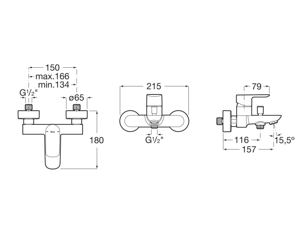 Roca Cala Wall Mounted Bath Shower Mixer ,A5A026EC00 - 4umart