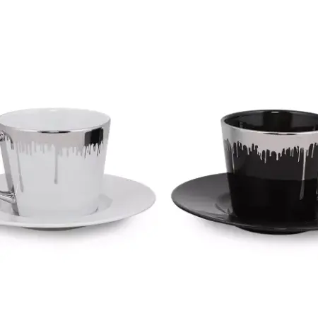 Kütahya Porcelain Toledo 4-Piece Platinum Tea Cup Set