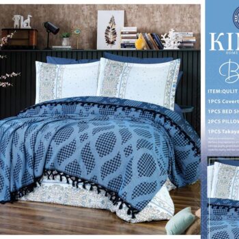 Kinzo Quilt Cover Set 5 Pieces Beery Blue