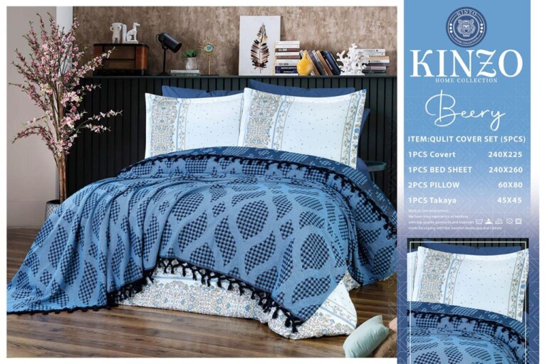 Kinzo Quilt Cover Set 5 Pieces Beery Blue