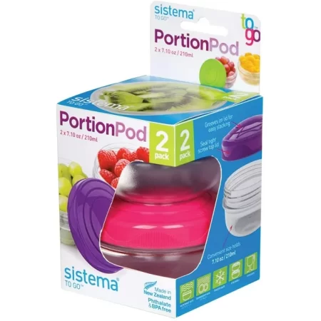 Sistema To Go Collection 1.18 Oz. Salad Dressing Containers,  Pink/Green/Blue/Purple, 4 Pack & To Go Collection Breakfast Bowl Food  Storage Container