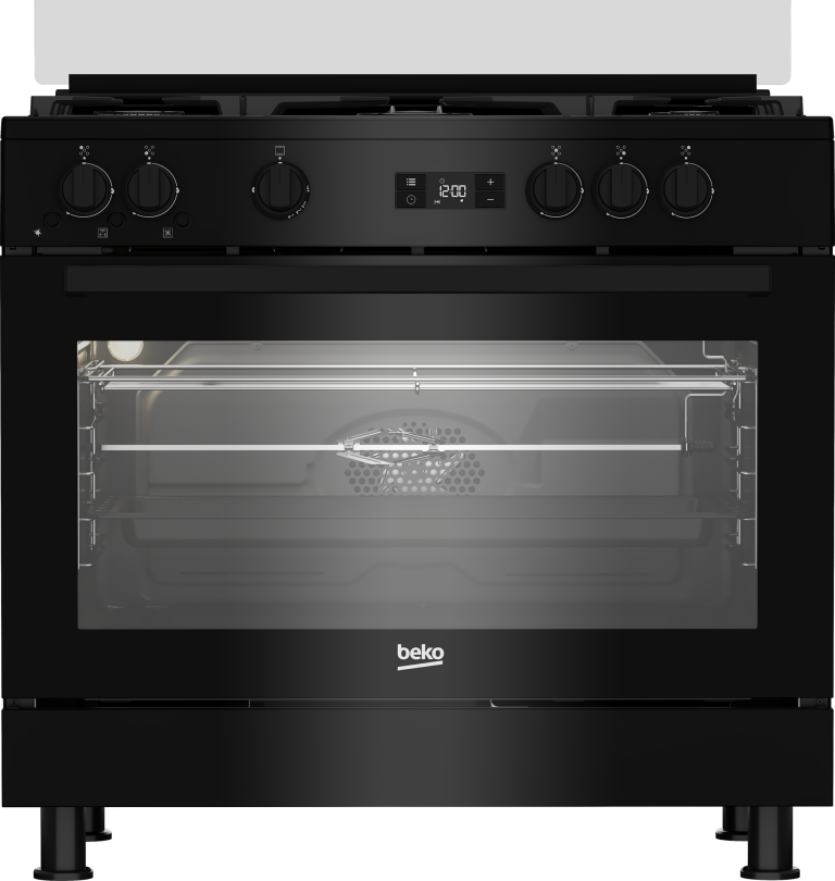 Beko Gas Cooker 90 cm 5 Burners Full Safety Digital 2 Fan Black GGR15325FXNB