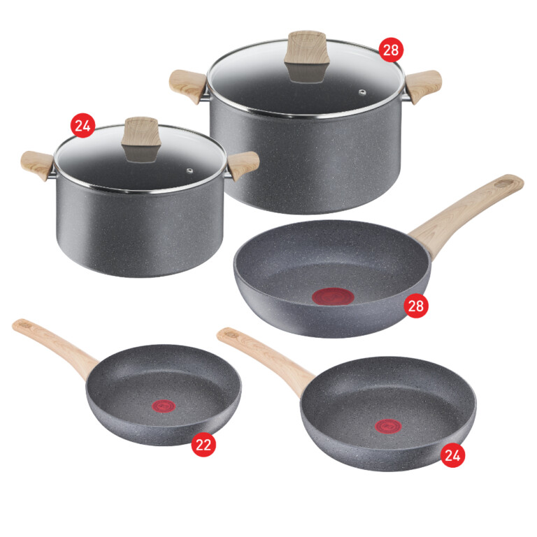 Natural Force Cooking Set, Stewpot (24 - 28 ) cm + Frypan ( 22 - 24 )cm + Wok pan 28 cm - Grey ,NF-F22,24-WP28-S24,28