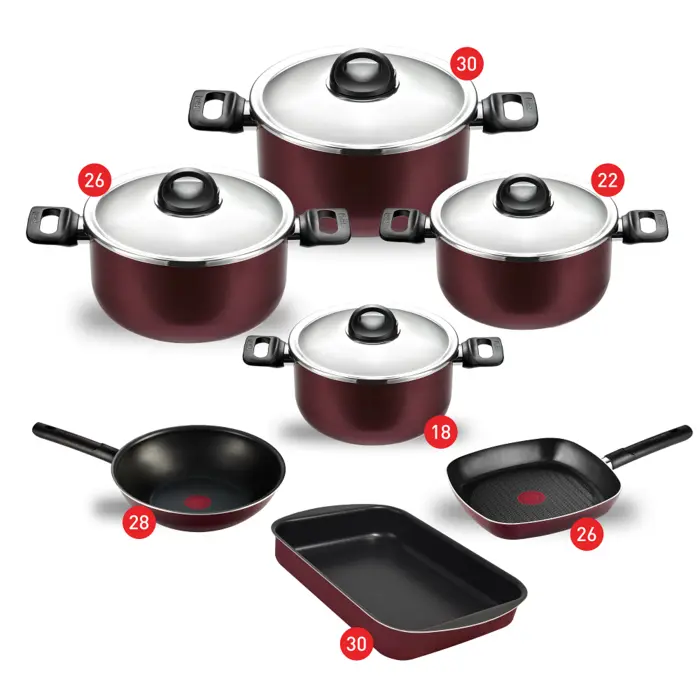 Tefal Armatal Cooking Set, Stewpots 18,22,26,30 + Wok 28 + Grill 26 + Oven Tray 30 - 220091074