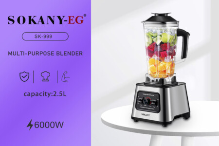Sokany Multi Purpose Blender 6000w high power 2.5 Liters 2In1 Silver, SK-999