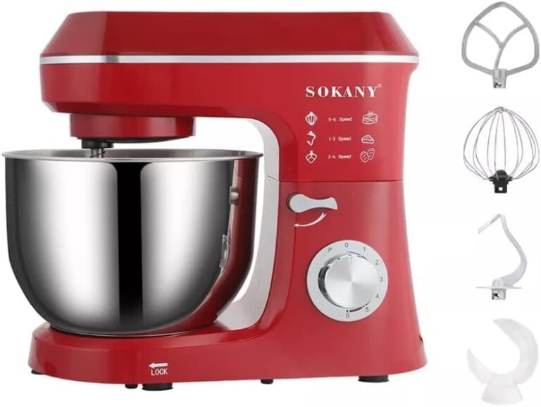 Sokany Stand Mixer 6 Speed Setting 6.2L Capacity 1100W Red, KF-268