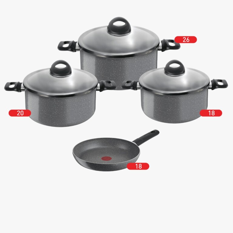 Tefal Cook Natural Cooking Set, 3 Stewpots 18,20,26 ,Frypan 18
