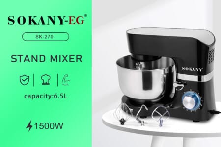 Sokany stand mixer 6 speeds setting pulse 2 beaters and hooks, KF-270
