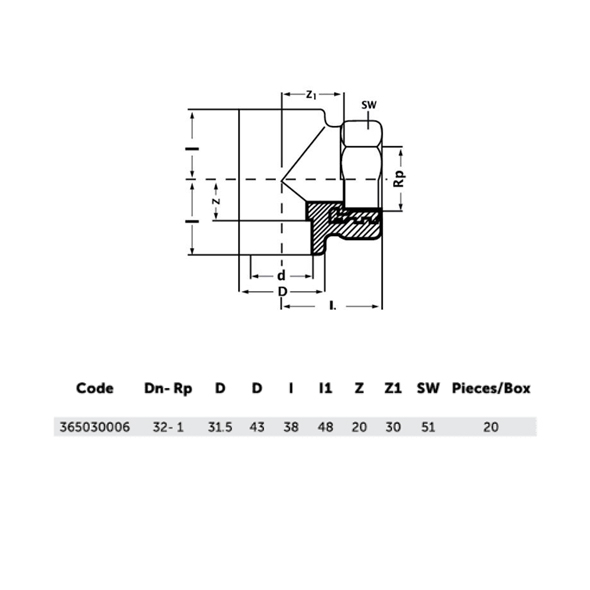 بي ار تي 90° خيط انثى، 32 مم - ( 1 ) X ( 1 ) ، PP-R، اسود