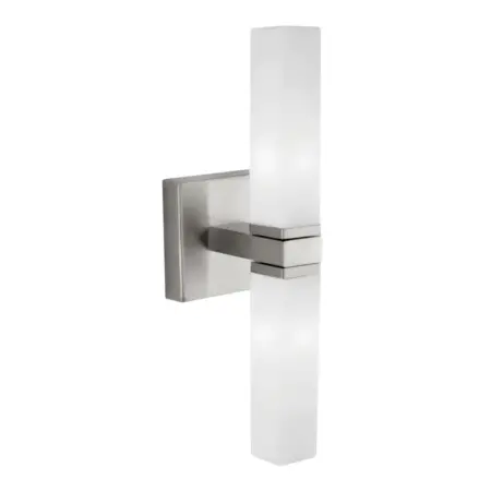 Eglo Wall applec made of satin nickel steel and white, opal-matte glass.