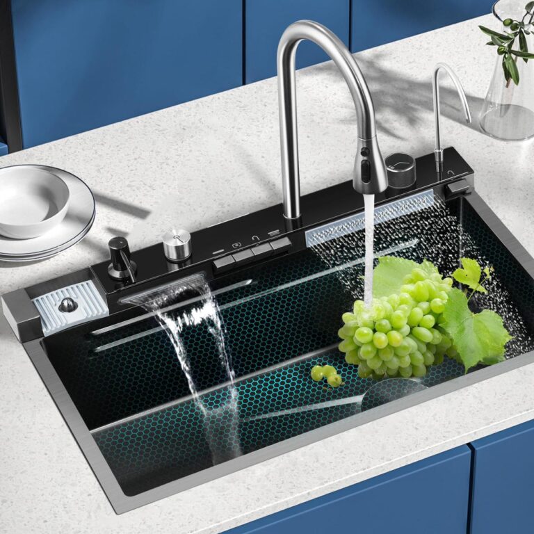 SAMA Black kitchen sink with Digital Display,Nano 304 Stainless Steel Kitchen Sink with Flying Rain, Pull-Out Faucet, Pressurized Cup Washer 1979671