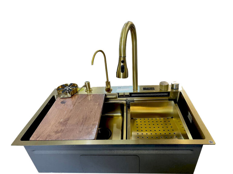 WINTEL Gold kitchen Sink with Digital Display, Flying Rain, Pull-Out Faucet, Cup Washer, kitchen accessories 2G 7546