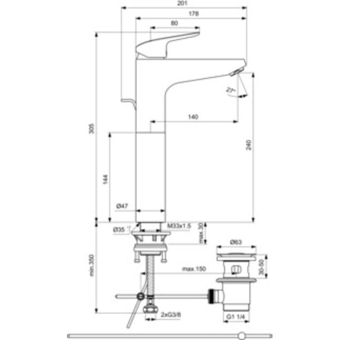 Ideal Standard Ceraflex High Basin Mixer ,B1872AA