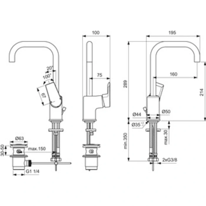 Ideal Standard Tesi Basin Mixer With Pop Up Set ,A6571AA