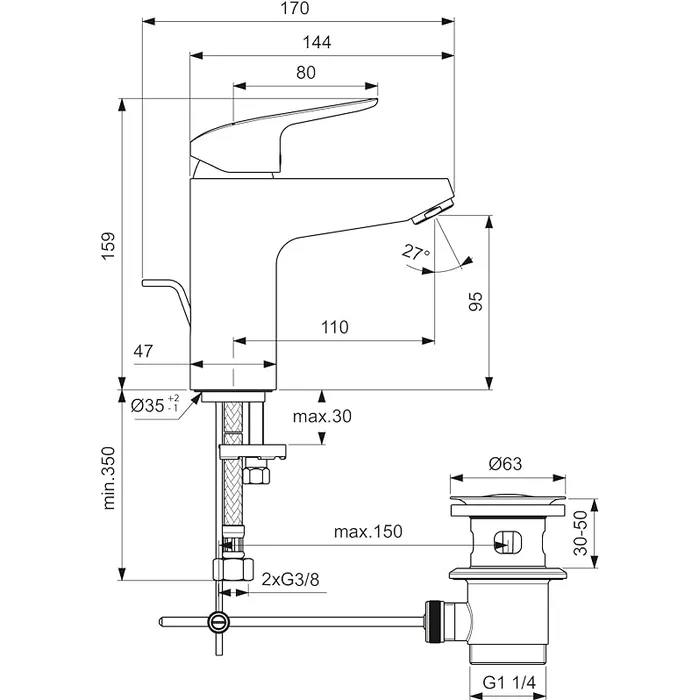 Ideal Standard Ceraflex Basin Mixer Tap Metal Pull Knob, B1713AA
